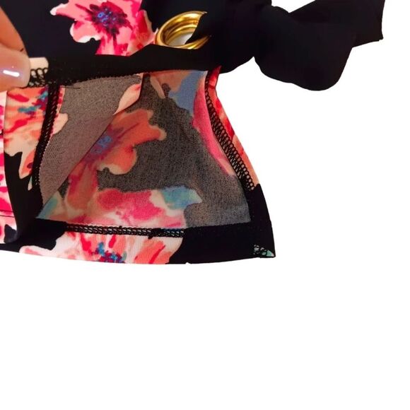 ELLEN TRACY Women’s Black Floral Drape Neck Blouse Top M Bow Detail, Stretch - Picture 7 of 9